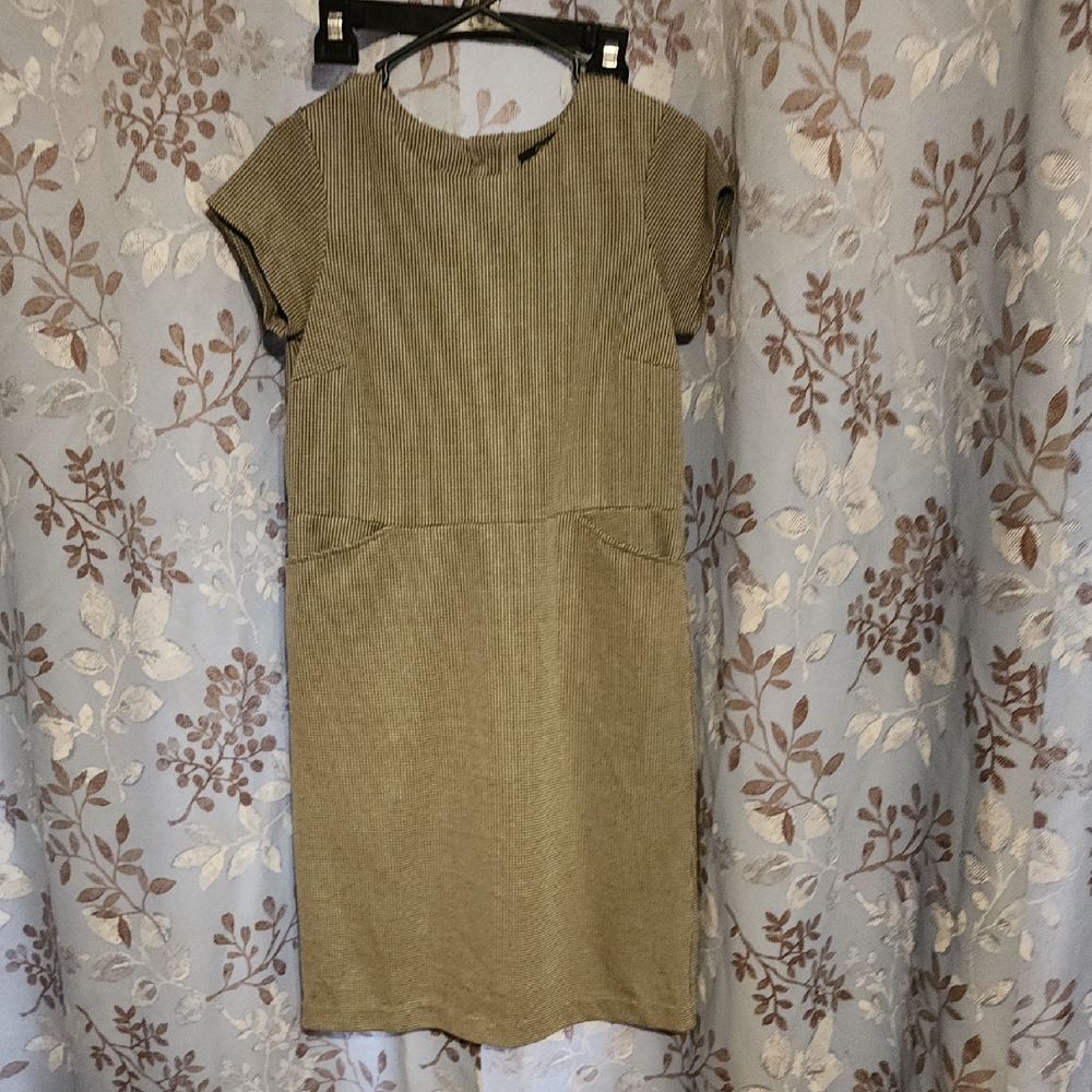 Chadwicks Tan Pinstripe Midi Dress